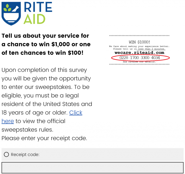 Wecare riteaid Survey Participate And Win 1000